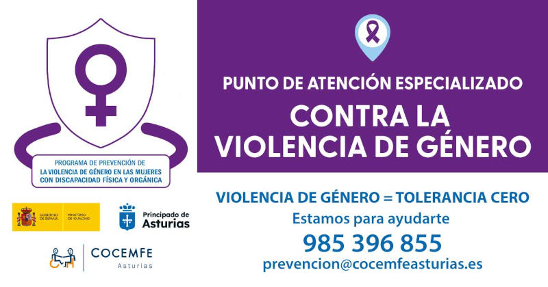 Cartel que anuncia el punto de apoyo para la prevención contra la violencia de género